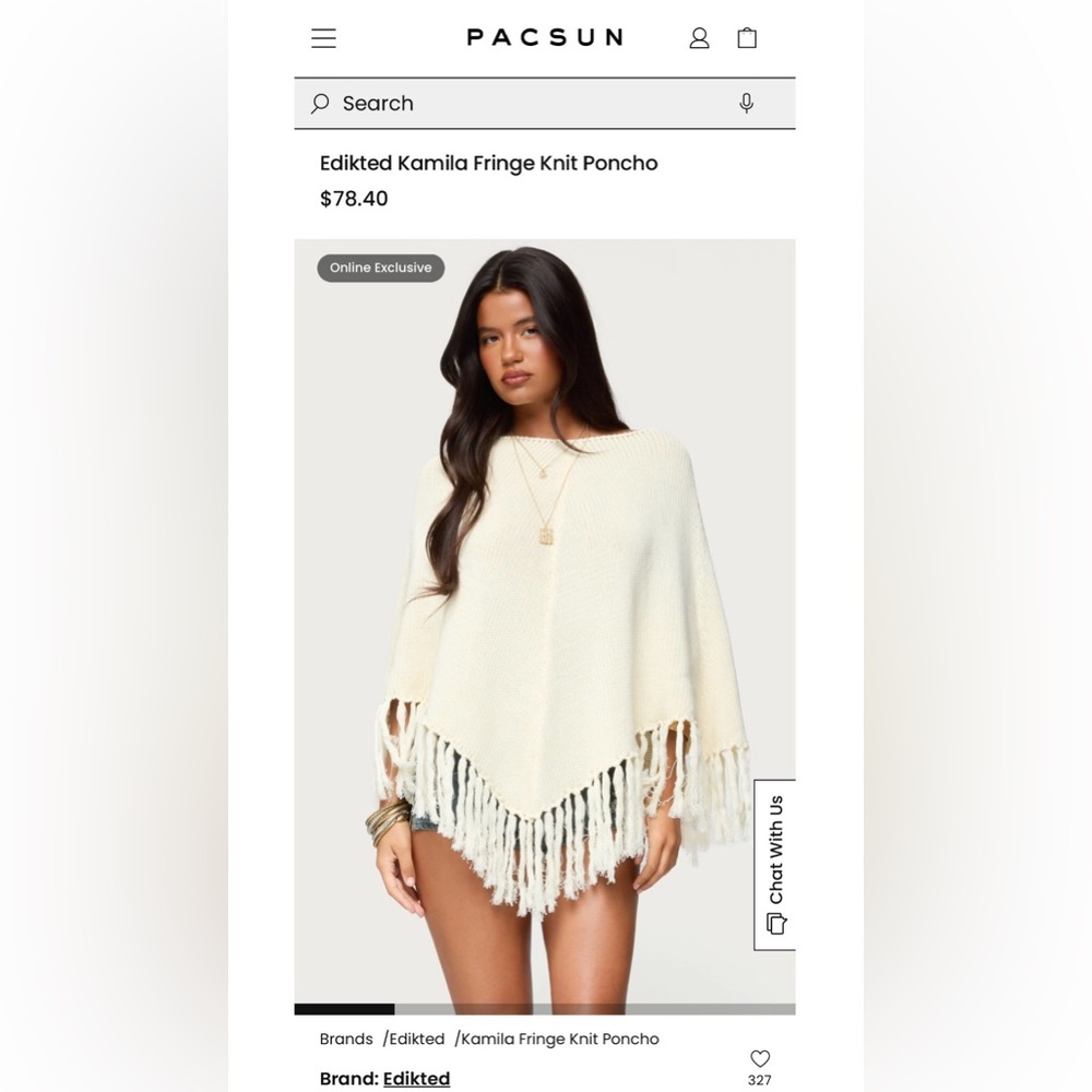 Edikted Cream Fringe Knit Poncho